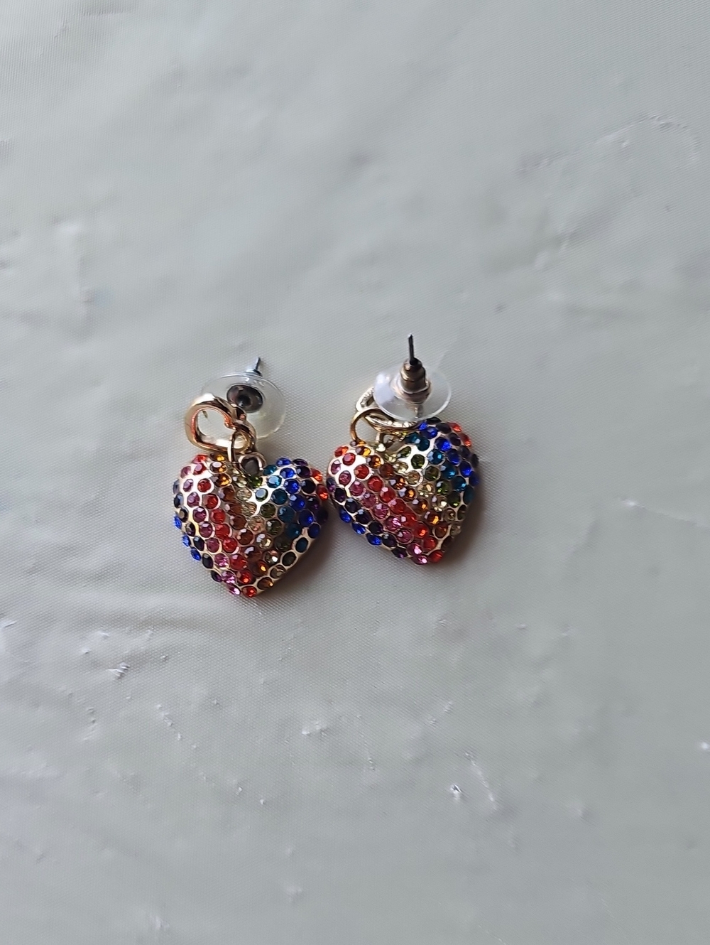 Betsey Johnson Gold Heart Earrings with Multicolor Crystals